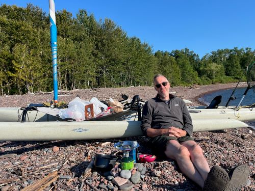 Dr. Simon Warren exploring Lake Superior by kayak.